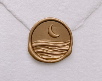 3D Moon & Ocean Wax Stamp, Ocean Wedding Invitation Wax Seal Stamp, Envelope Seal Stamp