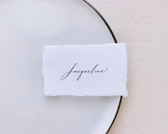 Wedding Place Cards, Handmade Paper Place Cards, Handlettered Escort Cards, Calligraphy Name Cards, White Place Cards