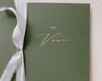 Olive Green Vow Books Set of 2, Gold Foil, Wedding Vow Books, His and Hers, Personalized Vow Booklets, Bridal Shower Gift, Engagement Gift