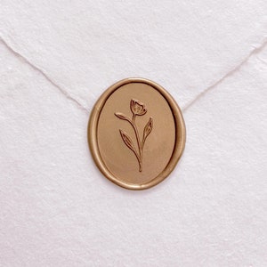 Selo de cera oval de flor simples, selo de cera floral, selo de cera para convites de casamento, selo de cera de envelope, selo de cera de lacre