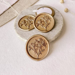 Adesivos de cera, lacres de cera com flores de lírio, lacres de cera pré-fabricados para casamento, lacres de cera autoadesivos para convites de casamento