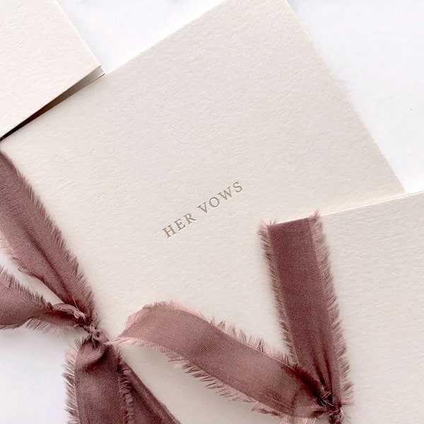 Vow Books Set of 2, His and Hers Vow Books, Gold Foil Vow Books with Silk Ribbon, Personalized Wedding Vow Books