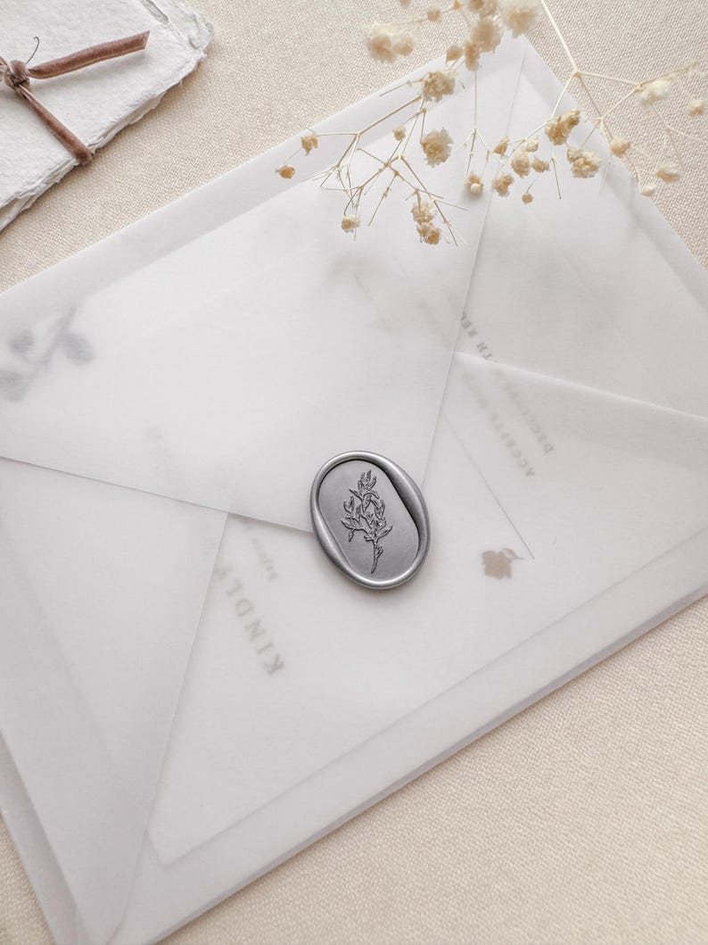 oval botanical leaf branch silver wax seal