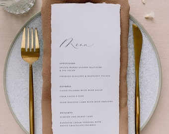 Printed Handmade Paper Wedding Menus, Minimal Wedding Menus Cards, Wedding Dinner Menu Cards, Printed Menus, Minimalist Menu Cards