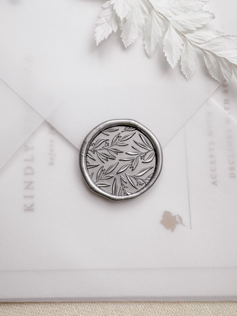 3d leaf pattern silver wax seal