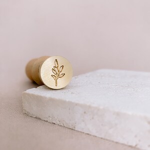 Mini wax seal brass stamp head with a leaf design