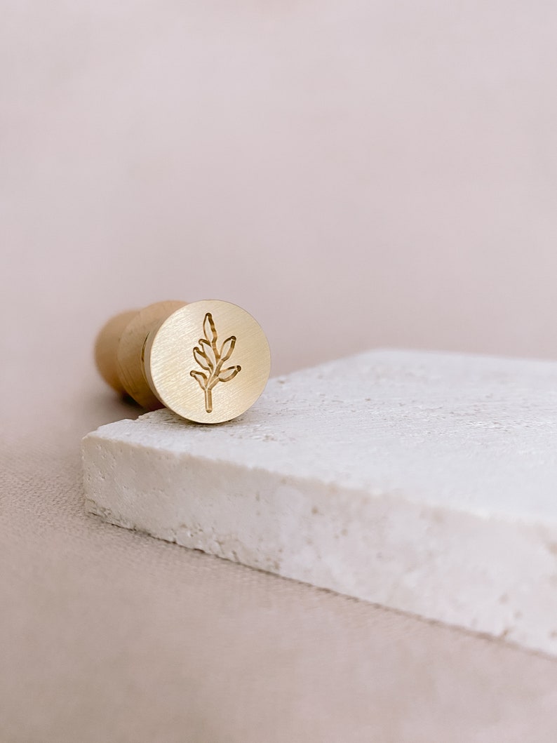 Mini wax seal brass stamp head with a leaf design