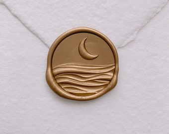 3D Moon & Ocean Wax Stamp, Ocean Wedding Invitation Wax Seal Stamp, Envelope Seal Stamp