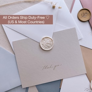 Lot de cartes de remerciement gaufrées en feuille d'or (avec enveloppes et cachets de cire) : mot de remerciement pour mariage