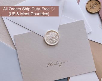 Gold Foil Embossed Thank You Card Set (with Envelopes and Wax Seals): Wedding Thank You Note