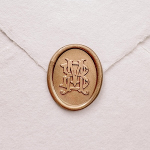 Custom Vintage Interlocked Monogram Oval Wax Seal Stamp: Personalized Initials Wedding Envelope Seal