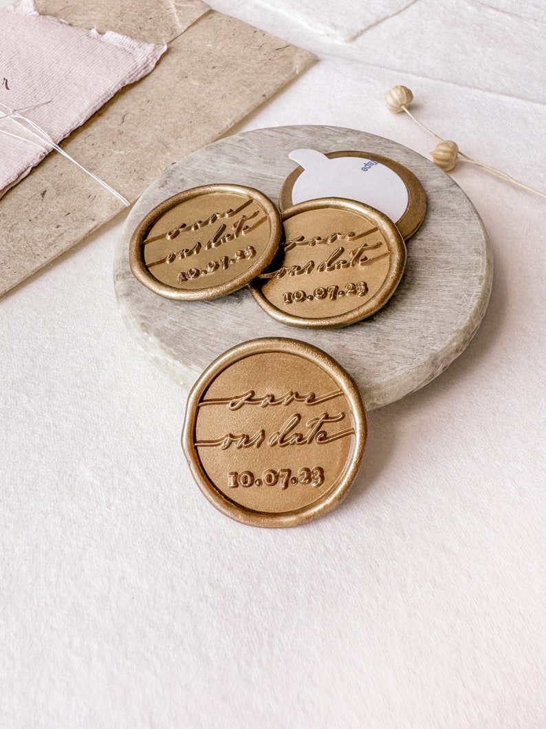 Personalized Save Our Date gold wax seals