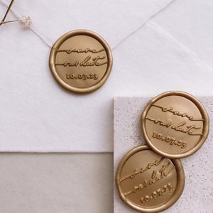 Personalized Save Our Date wax seal stickers in gold