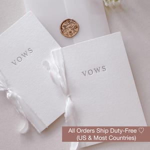 Letterpress Wedding Vow Books Set of 2: Embossed White Vow Cards with Personalized Names