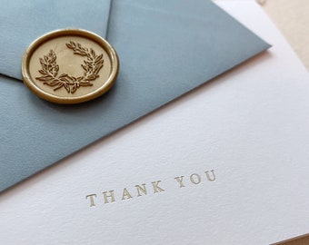 Gold Foil Pressed Thank You Cards with Envelopes & Wax Seals, Minimalist Thank You Note Cards, Wedding Cards, Modern Thank You Card Set