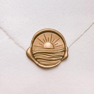 Sello de lacre 3D con sol y olas del océano, sello costero, sello de lacre para invitaciones de boda en la playa, sello de lacre para sobres, sello de lacre para sellar