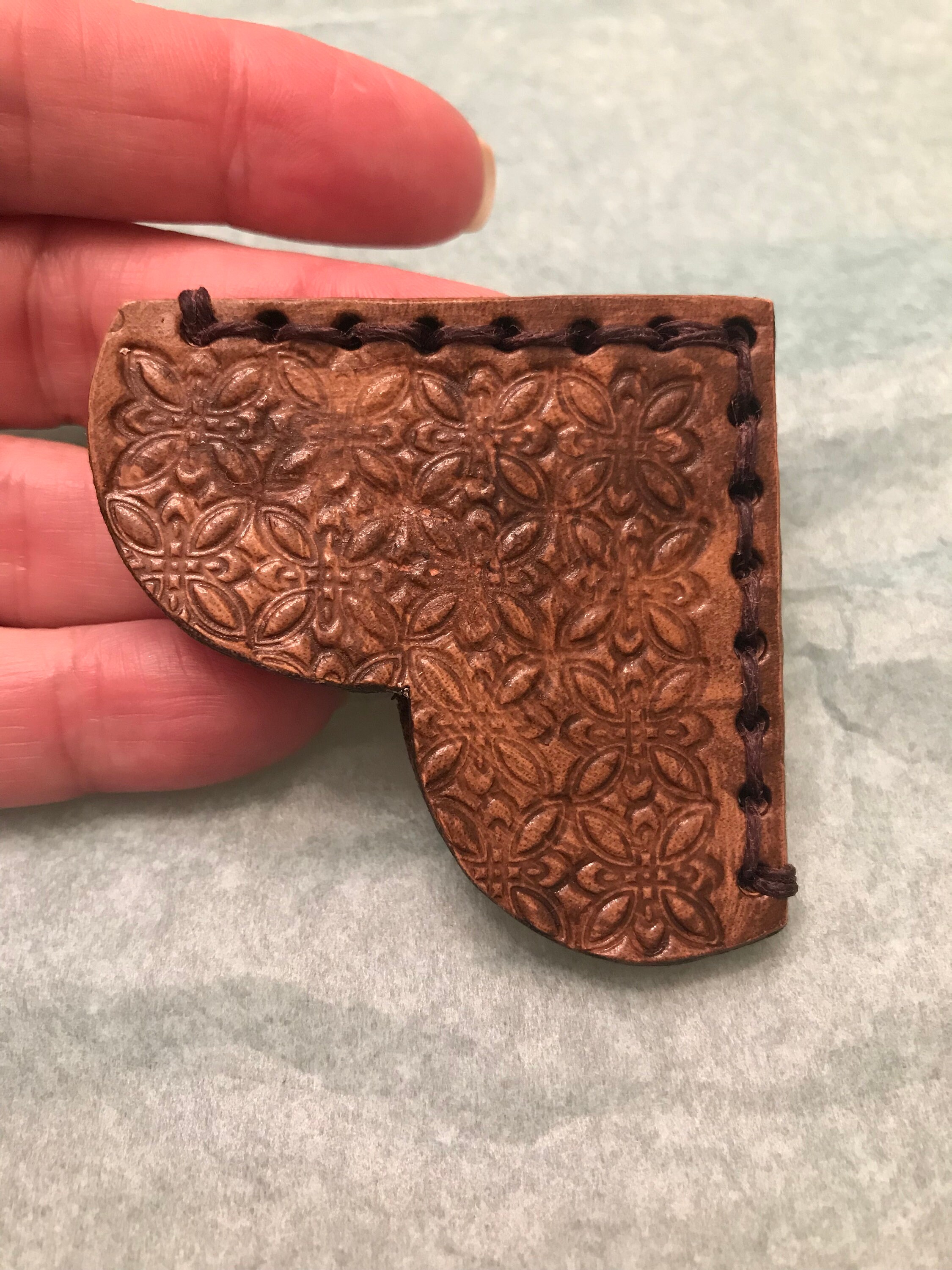 Hand tooled leather corner bookmark Etsy