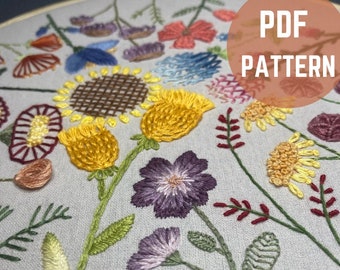 45 Floral Stitch Sampler pattern | Digital pdf pattern | Beginner embroidery pattern pdf | Floral pattern | Embroidery guide | Tutorial