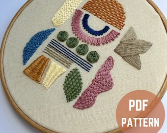 Abstract Stitch Sampler Pattern | Digital pdf pattern | Beginner embroidery pattern pdf | Learn embroidery | Embroidery guide | Tutorial