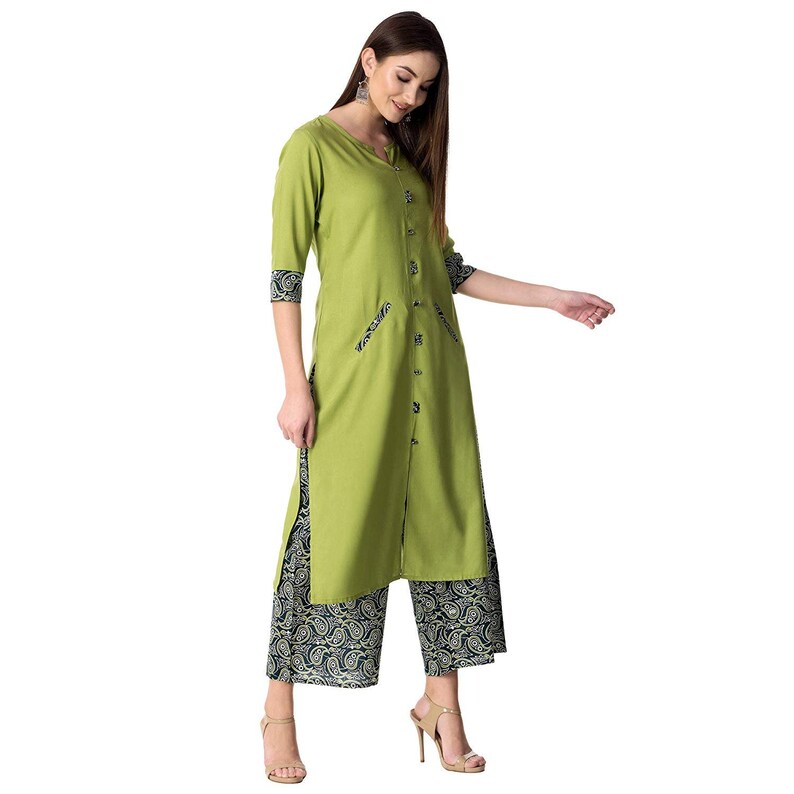 IMPEREALEXPORT Beautiful Elegant Rayon Straight Kurti With Palazzo For Women