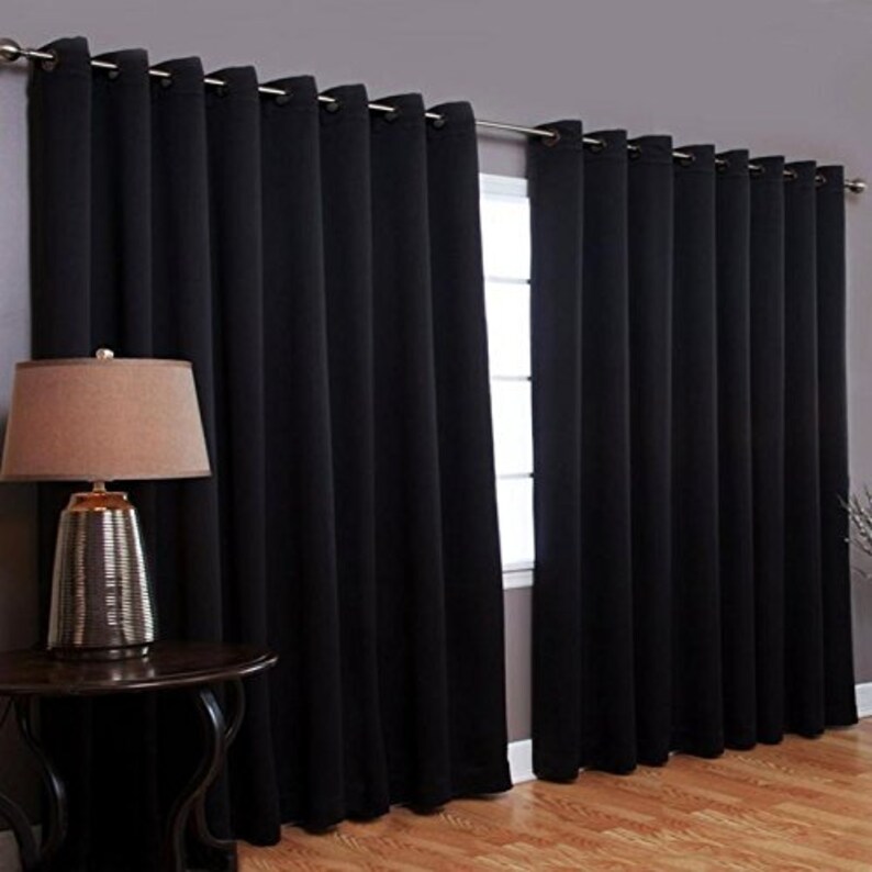 7ft Black Door Curtain Set SWISSTIC Texture 2 Piece Eyelet Polyester Curtain Set