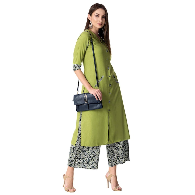 IMPEREALEXPORT Beautiful Elegant Rayon Straight Kurti With Palazzo For Women