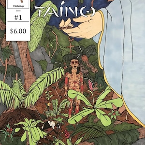 Peut inclure: Une couverture de bande dessinée avec un fond bleu et une main tenant un chapelet. Le titre de la bande dessinée est "El Llanto Del Taíno" et le numéro du numéro est #1. La bande dessinée est écrite par Gustavo A.F. Seda.