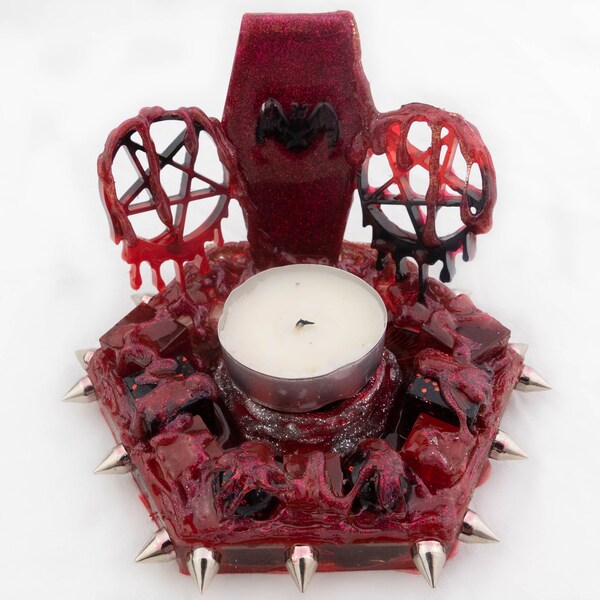 Red Pentagram Candela Porta-luce con bara e picchi utilizzati per l'arredamento o alter