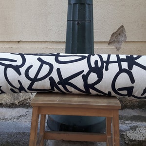 Extra Long Lumbar Pillows /  Black Extra Long Geometric Lumbar Pillow / Modern Mid Century Throw Pillow / Black and Gray Pillows |