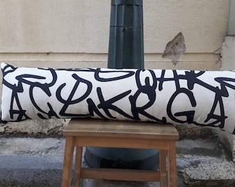 Extra Long Lumbar Pillows /  Black Extra Long Geometric Lumbar Pillow / Modern Mid Century Throw Pillow / Black and Gray Pillows |