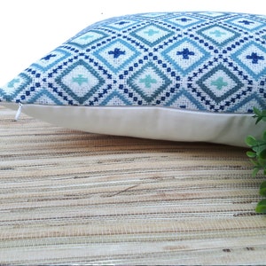 Blue Geometric Pillow Cover /Lumbar Pillow 12x20 (30x50) /  Designer Pillows Thibaut / Cotton Cover