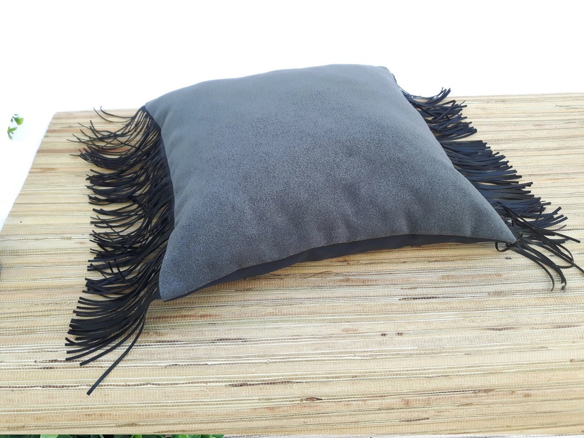 Gray Pillow 16x16 Faux Leather Pillowseuro Sham Pillow Etsy