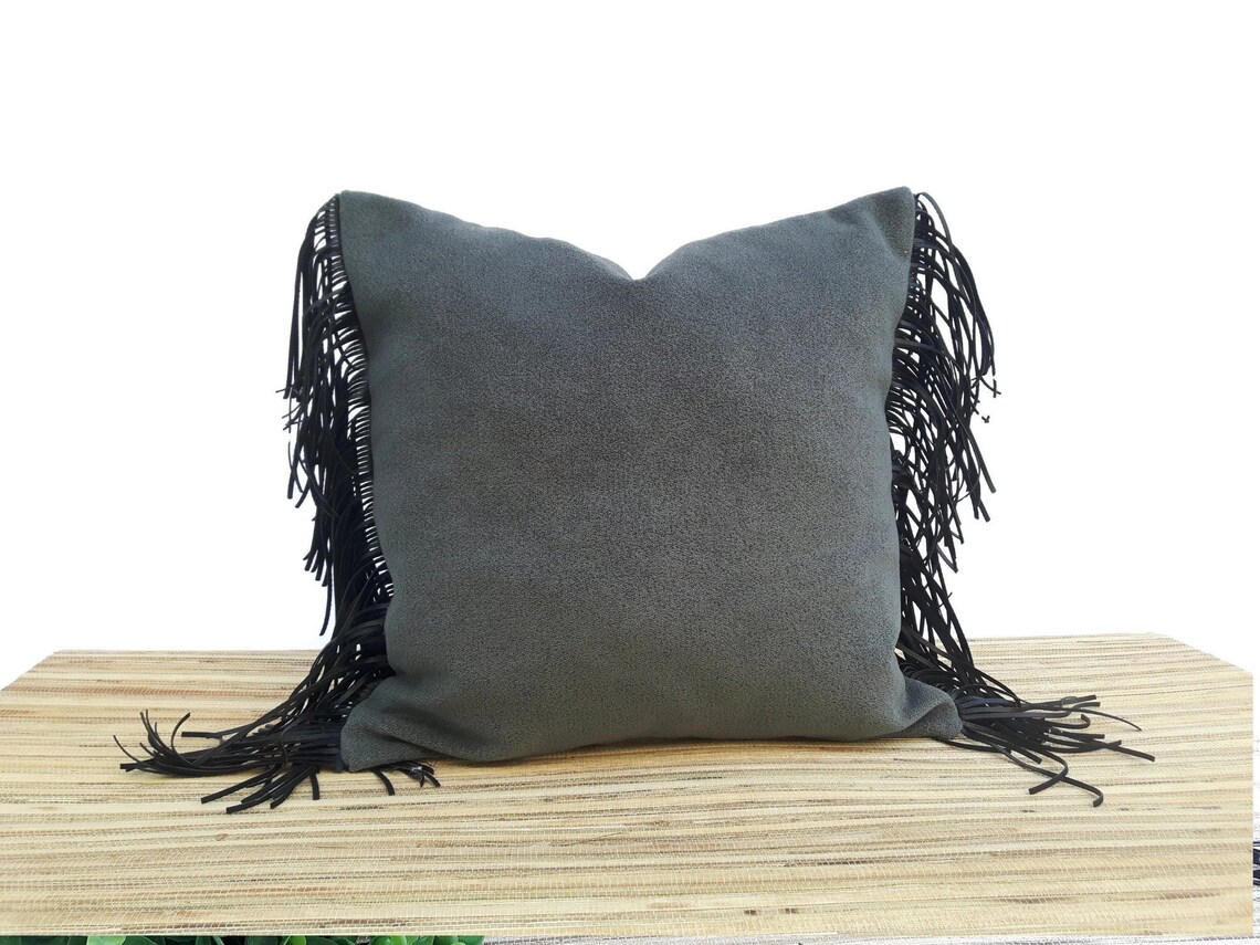 Gray Pillow 16x16 Faux Leather Pillowseuro Sham Pillow Etsy