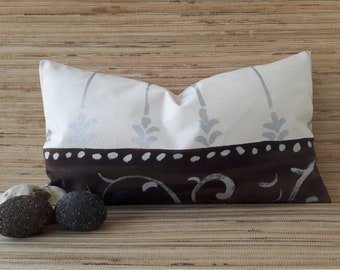 Lumbar Pillow / Cotton 12x20  / Natural  Cream Brown /Three Tone Pillow Cover / Designer Pillow