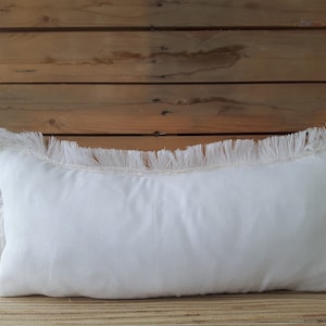 Long Linen Lumbar / Of White Lumbar / Fringe Cushion Cover