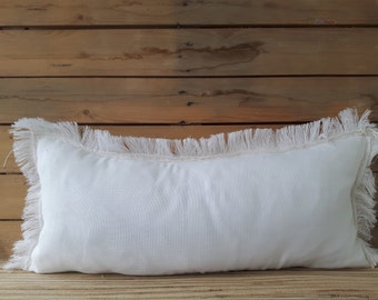 Long Linen Lumbar / Of White Lumbar / Fringe Cushion Cover