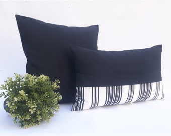 Holden Striped Pillow Black & White Pillow- Striped Pillow - black stripe pillow neutral throw pillow - Lumbar Pillow- Set 2 pillow