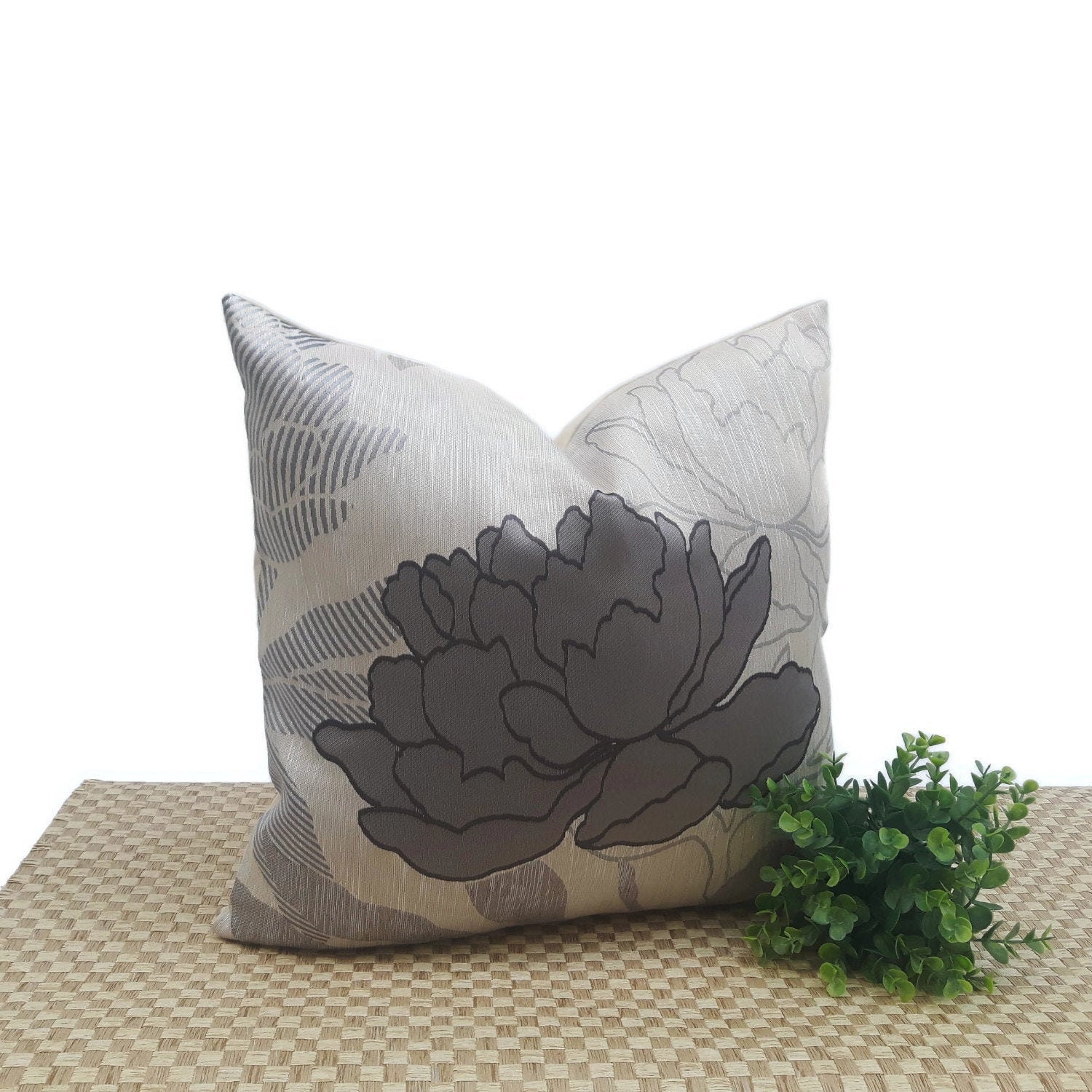 Handmade Luxury Pillows, Grey Color, Floral Pillows, Decorative Luxury ...
