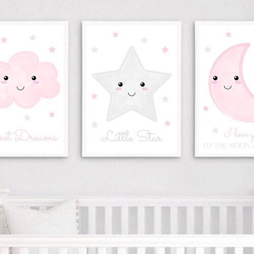 Moon and Stars Nursery Prints Baby Wall Art Printable Etsy