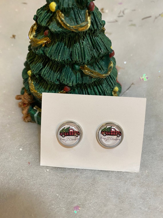Plaid Christmas Truck Earrings Etsy