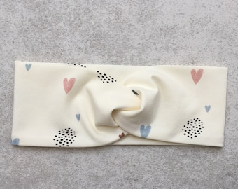 Organic Haarband Bio-Jersey Knotenhaarband Stirnband Mädchenhaarband Babyhaarband Babystirnband Turbanhaarband Baby Damen Puppe Herzen Dots