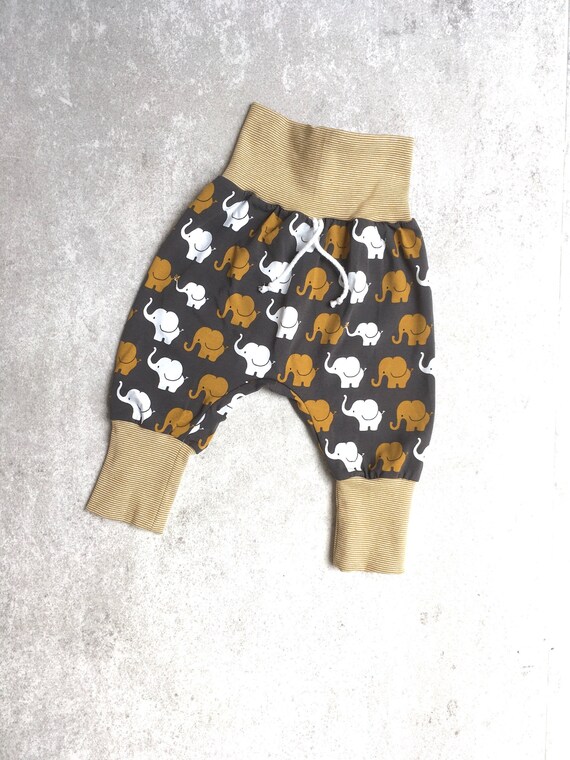 Pumphose Baby #Babyhose #Mitwachshose #Pumphose lang  #Jogginghose  #senfgelb #Jerseyhose #Elefanten