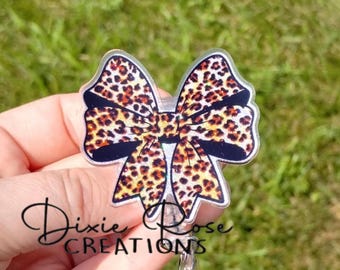 Leopard Bow Interchangeable Retractable Badge Reel