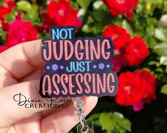 Not Judging Just Assessing Interchangeable Retractable Badge Reel