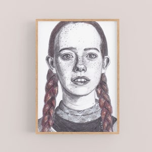 Anne of Green Gables Art Print.  Anne with an E Feminist Art Pencil Drawing. Female Literary Characters Book Cover.