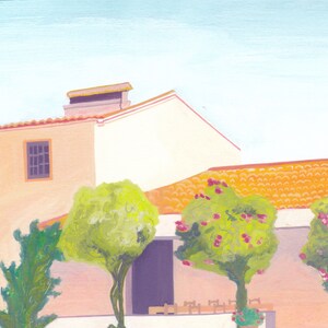 Portugese Farmhouse Watercolour Painting. Wanderlust Travel Illustration of a Portugal Landscape. 5x7 postcard and 8x10 art print