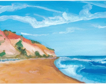 Aquarelkunstafdruk strand Algarve: zeegezicht Portugal