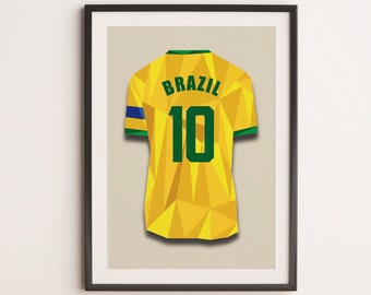 Brazil Soccer Jersey Poster - Printable Football Art - World Cup Champions - Low Poly Wall Art