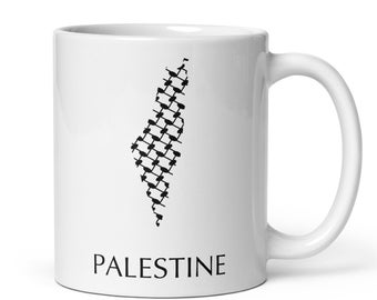 Keffiyeh Art White glossy mug - Free Palestine - Palestine map scarf art