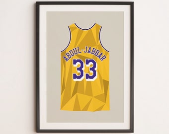 Kareem Abdul-Jabbar Jersey Wall Art - Low Poly - Vintage Basket Ball Poster - Digital Download - Instant Download